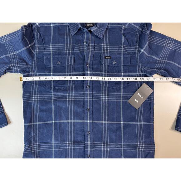 RVCA Men’s NWT Corduroy Flannel Plaid Shirt Sz M Blue Outdoor Hike Gorpcore Surf - Picture 6 of 14